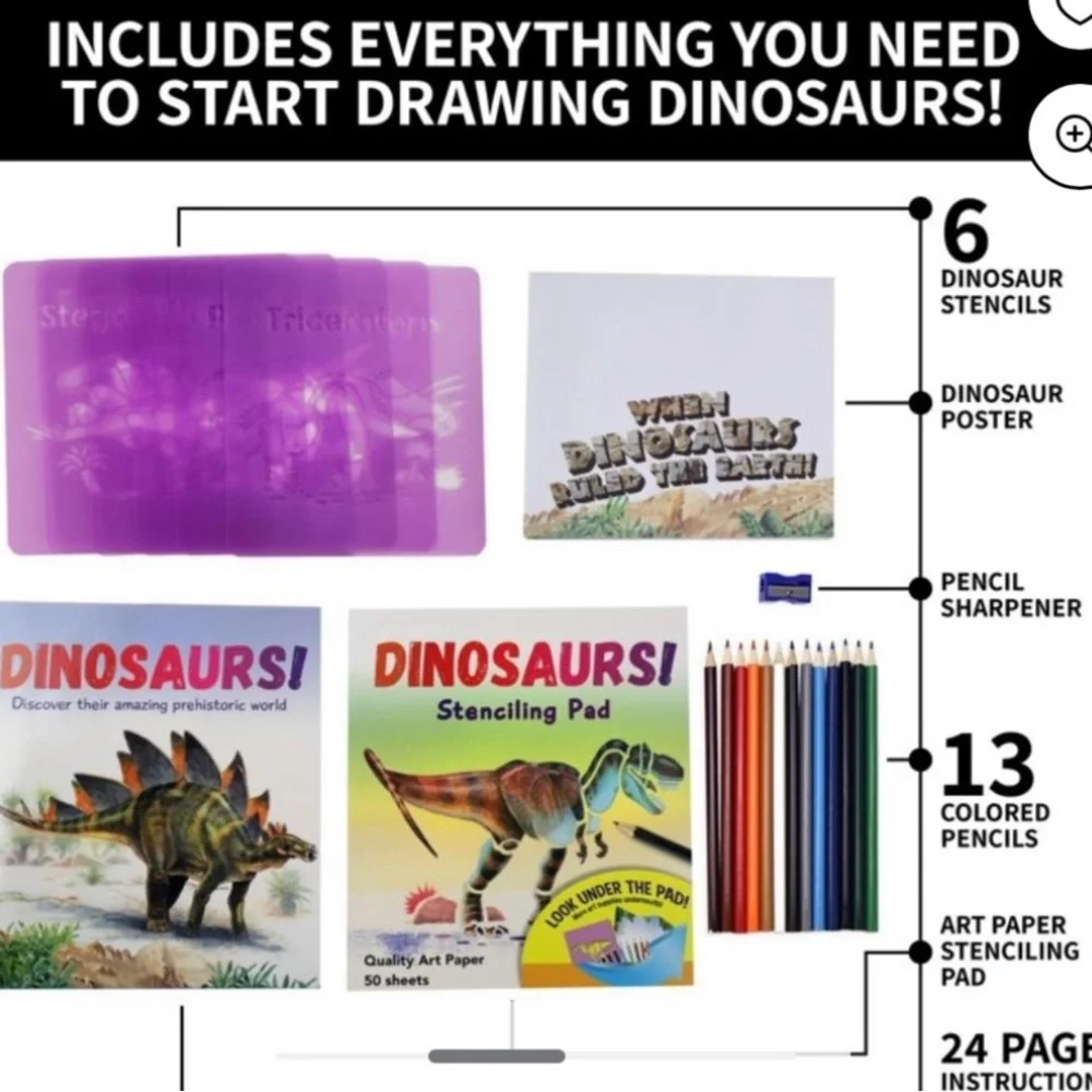 Draw Dinosaurs Stencil & Color Kit & Safari Ltd® TOOBS® Dinos
